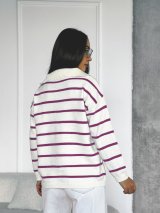 Повсякденний светр у смужку з застібкою-блискавкою INNOE 300064-1 Малиновий