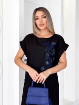 Лляна сукня з квітковою вишивкою INNOE 270353-5 Чорний - Innoe