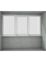 Прямая лоджия (балкон): 1 безопасное раздвижное и 1 классическое белое окно (открывается 1 половинка)