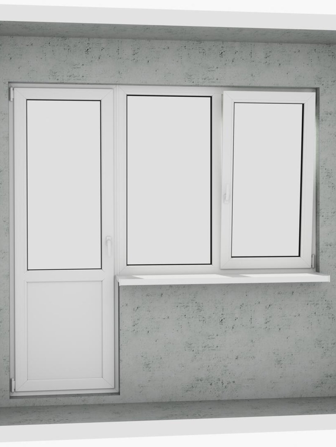 Выход на лоджию (балкон): бюджетный классический белый металлопластиковый балконный блок (дверь без режима проветривания, открывается 1 половинка окна) - Паритет