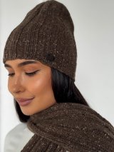 Жіночий демісезонний комплект — шапка та шарф INNOE 950504-1 Кавовий