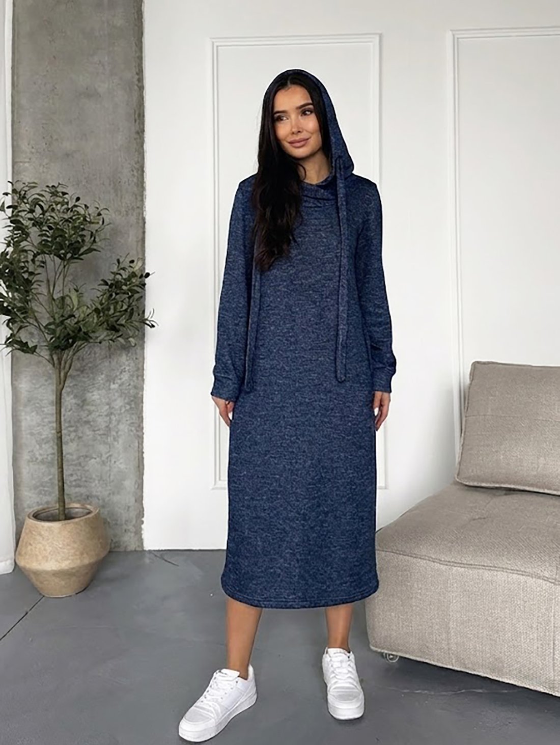 Жіноче трикотажне плаття з люрексовою ниткою INNOE 270587-1 Темно-синій - Innoe