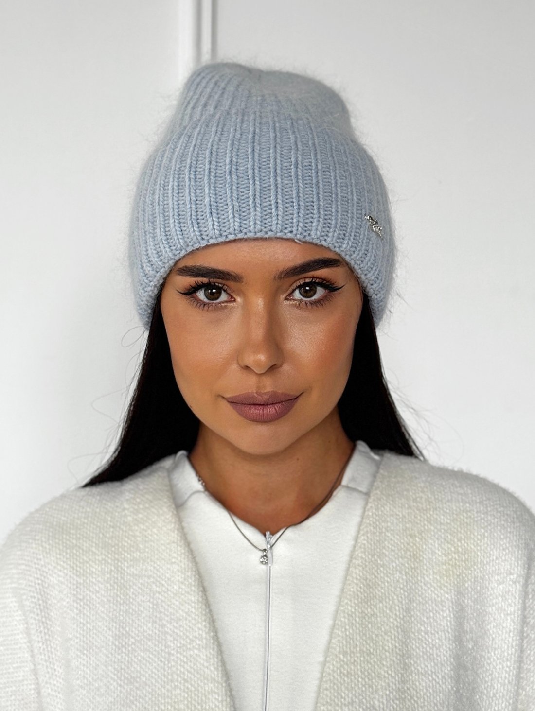 Стильна і тепла жіноча шапка блакитного кольору INNOE 950826-1 Блакитний - Купити