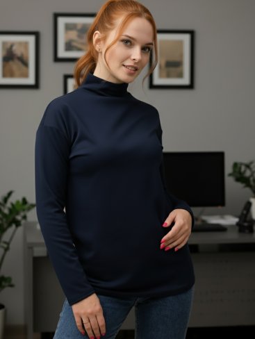 Класичний жіночий трикотажний гольф 230208-23 Темно-синій - Купити