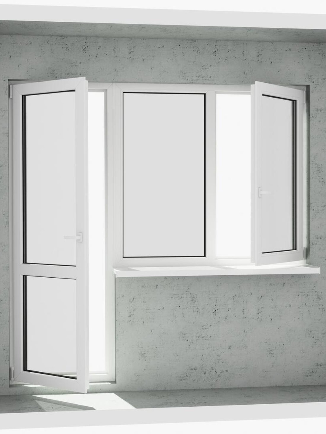 Выход на лоджию (балкон): классический белый металлопластиковый балконный блок (в двери есть режим проветривания и открывается 1 половинка окна) - Паритет