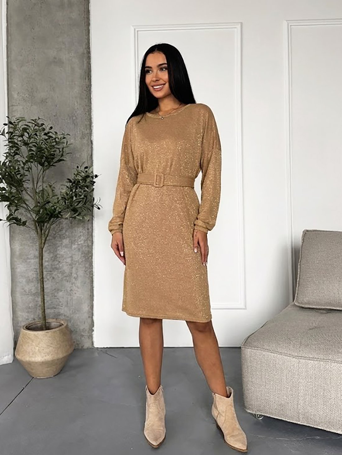 Святкова сукня з блиском INNOE 270588-1 Бежевий