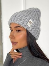 Шапка крупної в'язки з відворотом на флісі INNOE 950234-1 Світло-сірий - Innoe
