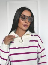 Повсякденний светр у смужку з застібкою-блискавкою INNOE 300064-1 Малиновий