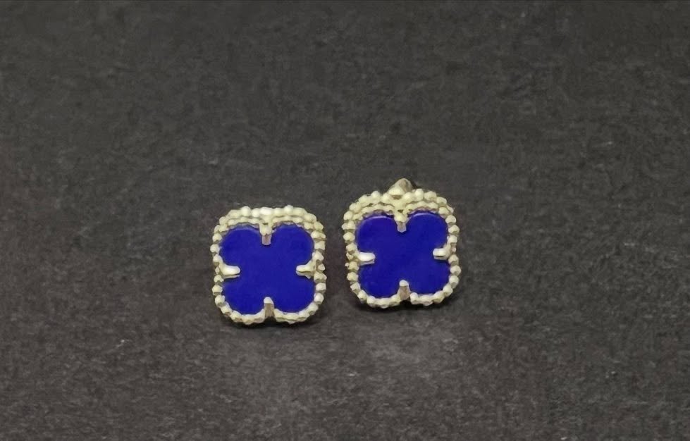 Сережки у стилі Van Cleef з лазурітом - Фото1 Сережки у стилі Van Cleef з лазурітом