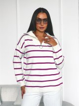 Повсякденний светр у смужку з застібкою-блискавкою INNOE 300064-1 Малиновий