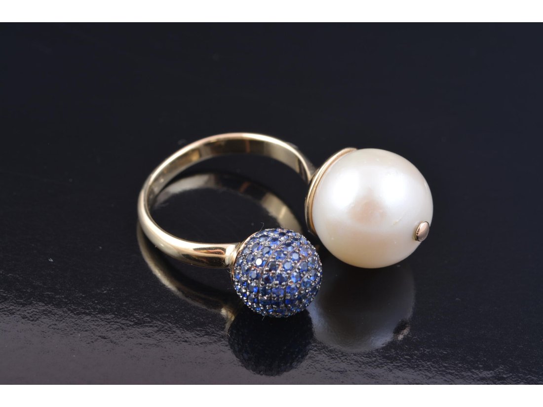 Каблучка із сапфірами та перлинами - Багира