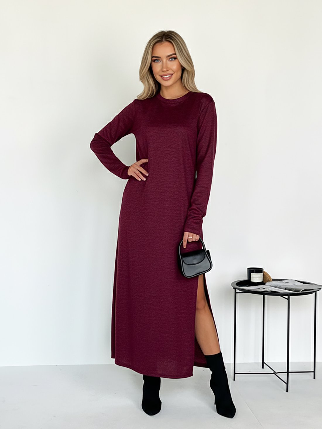 Сукня з люрексовим блиском INNOE 270535-2 Бордовий - Innoe