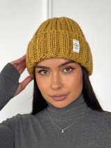 Тепла стильна в’язана шапка на флісі INNOE 950234-1 Жовтий