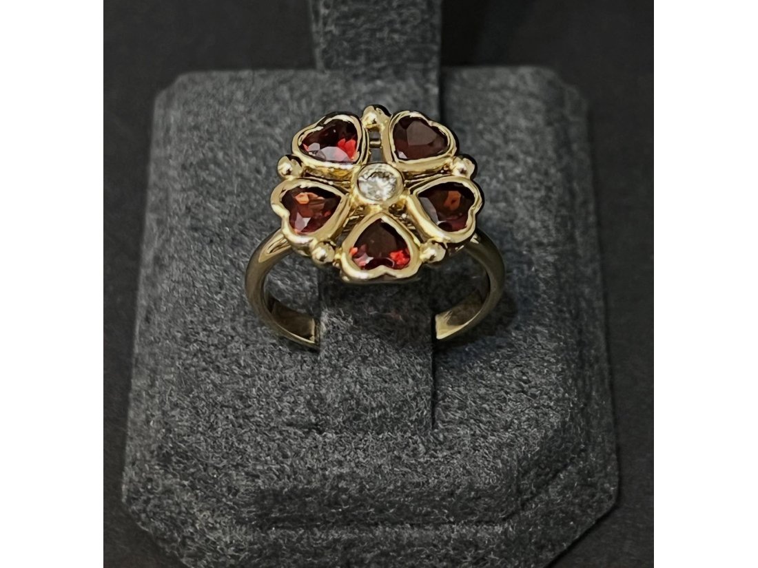 Каблучка з діамантом та гранатом - Фото2 Каблучка з діамантом та гранатом - Багира