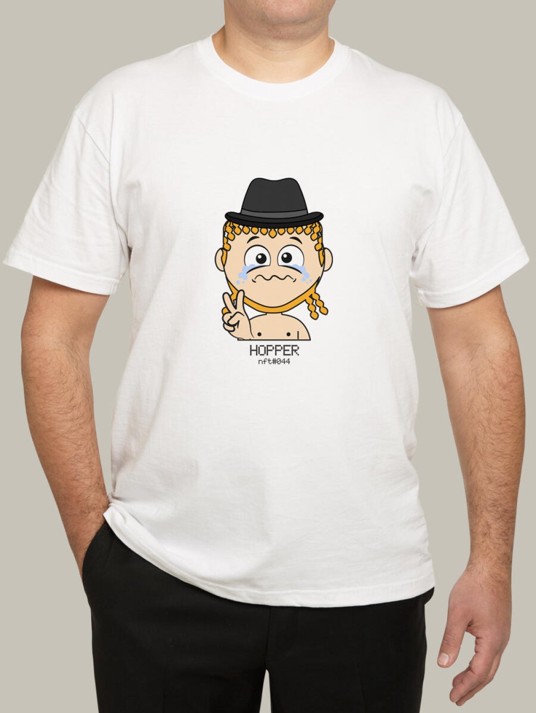 Чоловіча футболка, біла з принтом аватара Hopper 044 - Футболки з принтами - Hopper