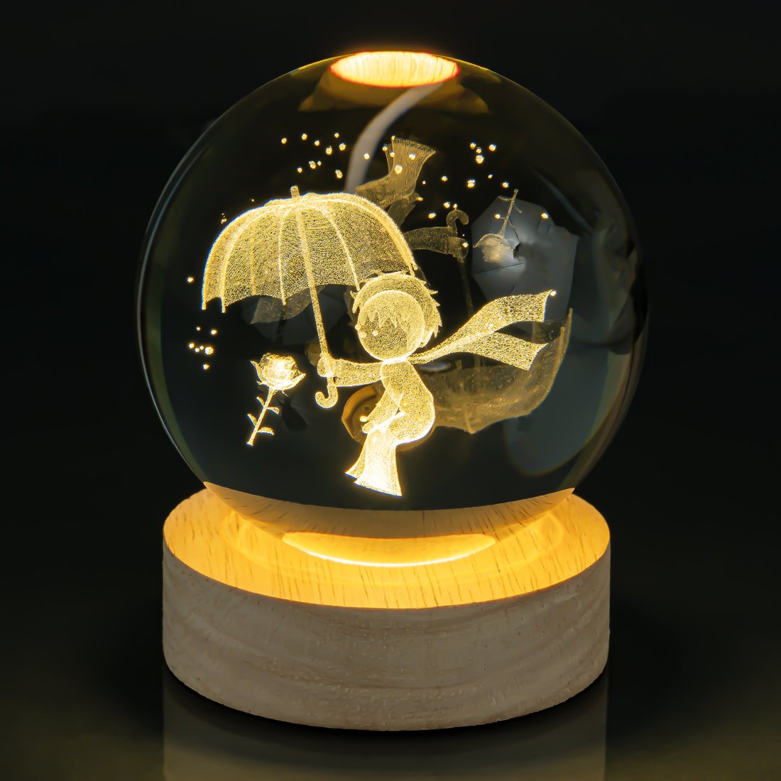 Нічник скляна куля Хлопчик із парасолькою 8 см