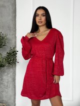 Яскрава трикотажна сукня з люрексом під пояс INNOE 270588-2 Червоний
