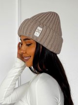 Жіноча шапка крупної в’язки з відворотом INNOE 950234-1 Капучино