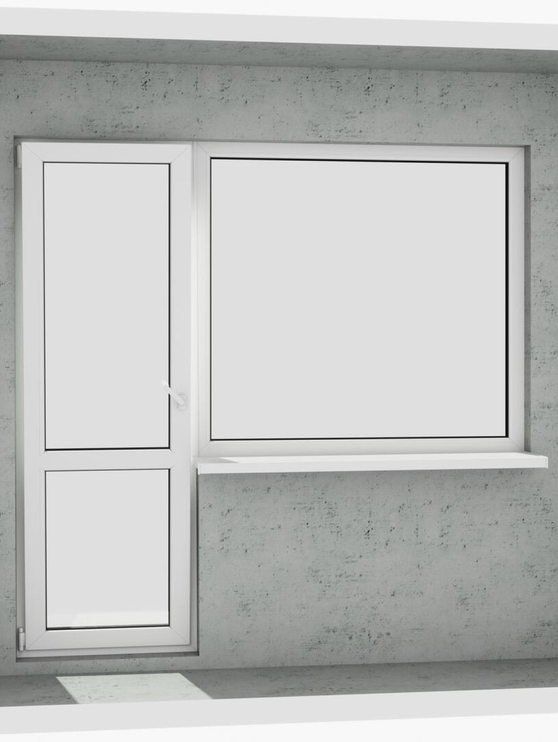 Выход на лоджию (балкон): классический белый металлопластиковый балконный блок (в двери есть режим проветривания, окно не открывается)