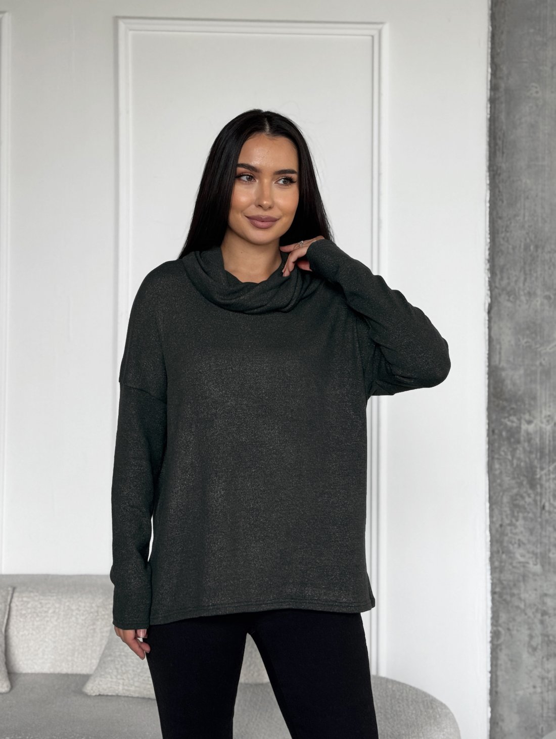 Жіноча туніка з легкої ангори з люрексовим напиленням 230222-3 Чорний - Купити