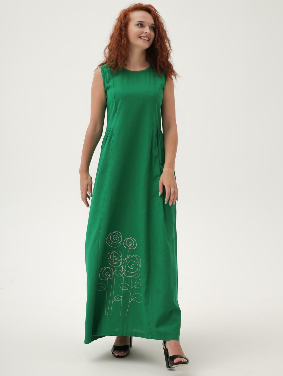 Довга лляна сукня із вишивкою "Троянди" 270189