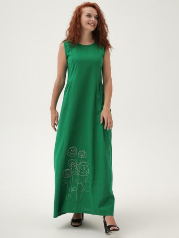 Довга лляна сукня із вишивкою "Троянди" 270189 - Купити