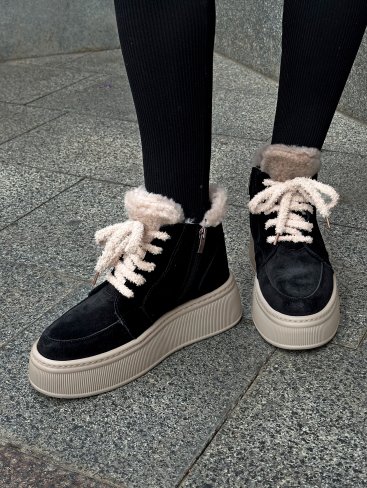 Зимові черевики з натуральної замші з м’яким хутром усередині INNOE 777562-3 Чорний - Купити