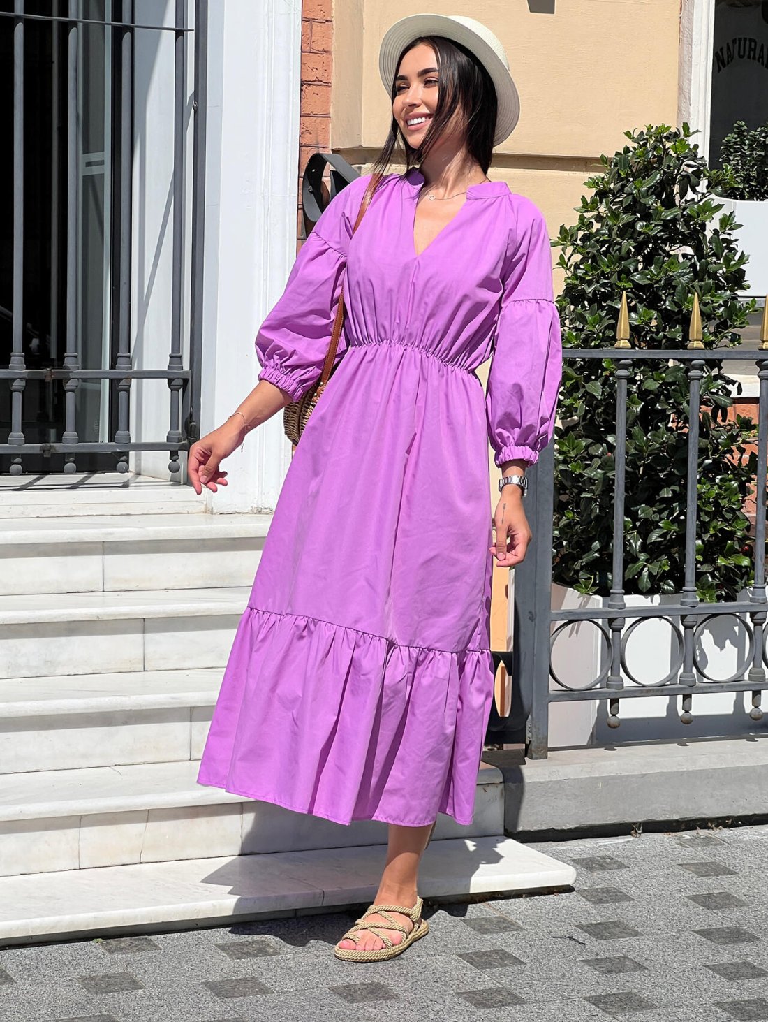 Трендова літня бавовняна сукня міді 270507-6 - Купити