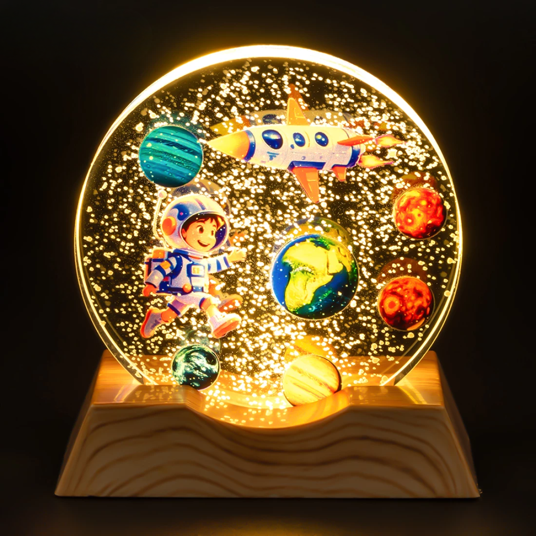 Нічник плоский скляний Хлопчик серед планет 8
