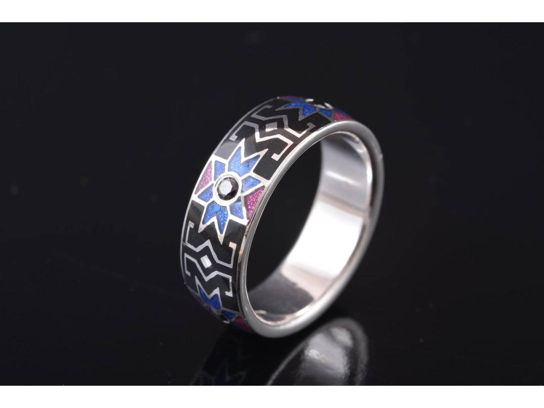 Каблучка біле золото, гаряча емаль