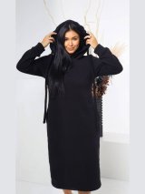 Сукня вільна тринитка з начосом і капюшоном INNOE 300035-1 Чорний