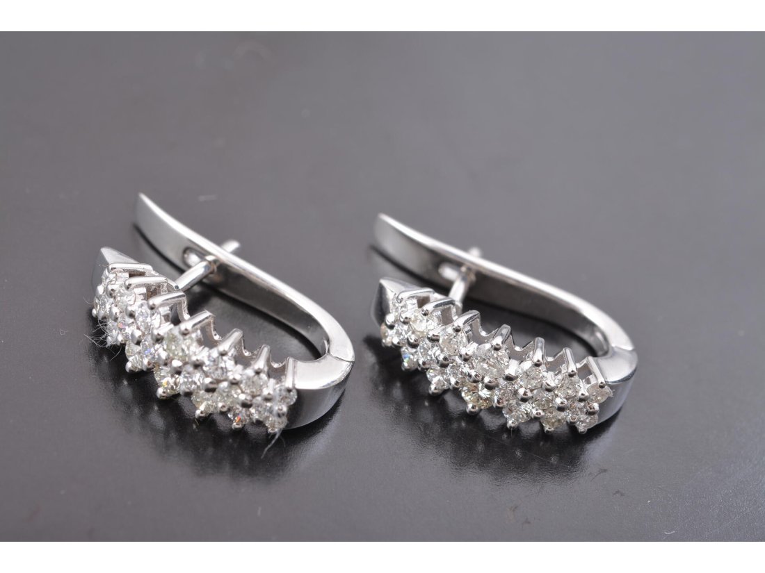 Сережки-доріжки, біле золото з діамантами