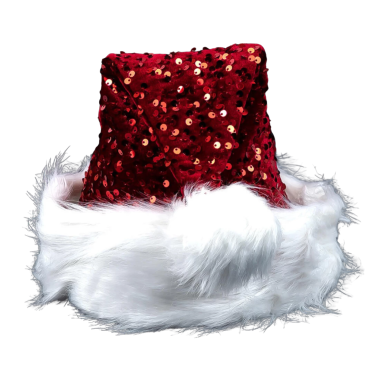 Новорічна шапка пушистик з паєтками 39 см - Купити