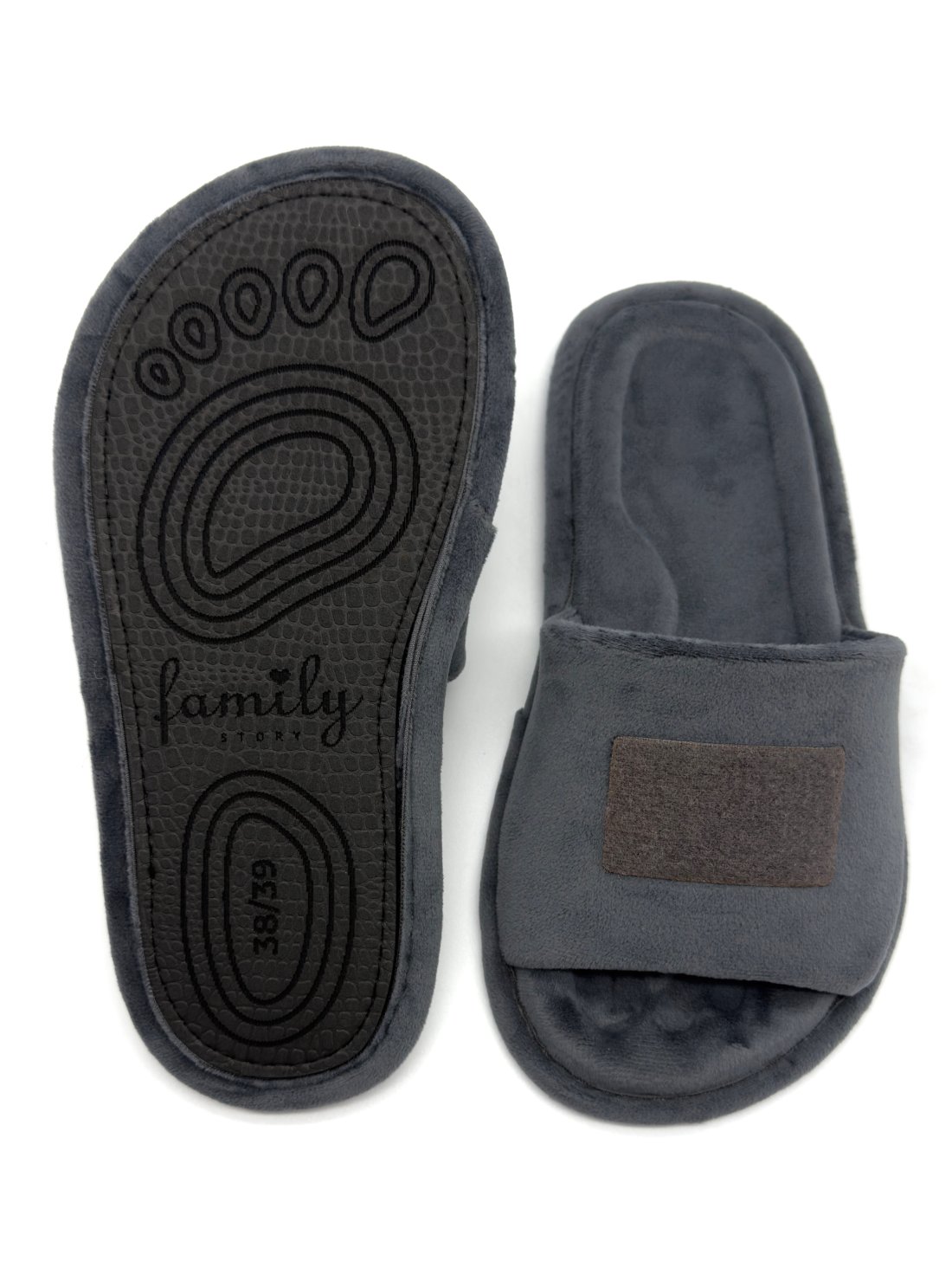 Домашні анатомічні barefoot капці з липучкою сірого кольору з відкритим носком Family Story