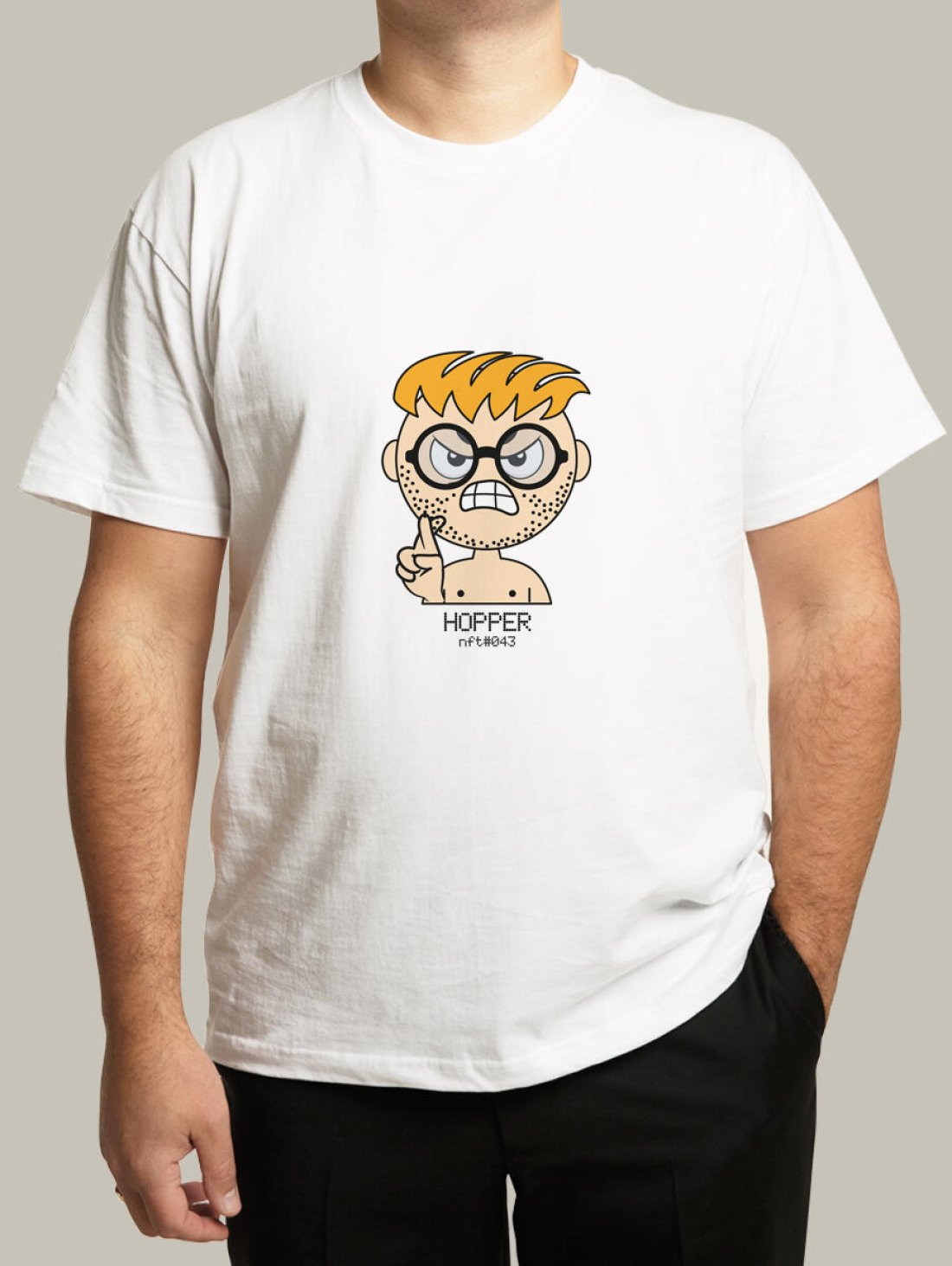 Чоловіча футболка, біла з принтом аватара Hopper 043