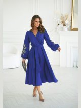 Ніжна сукня на запах вишивка колоски 270545-3 Синій