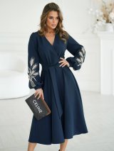 Нарядна сукня на запах з вишивкою колоски 270545-2 Морська хвиля