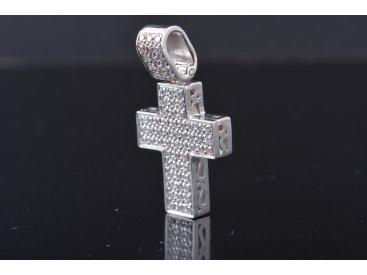 Хрестик "Кубик" із камінням, біле золото - Купити