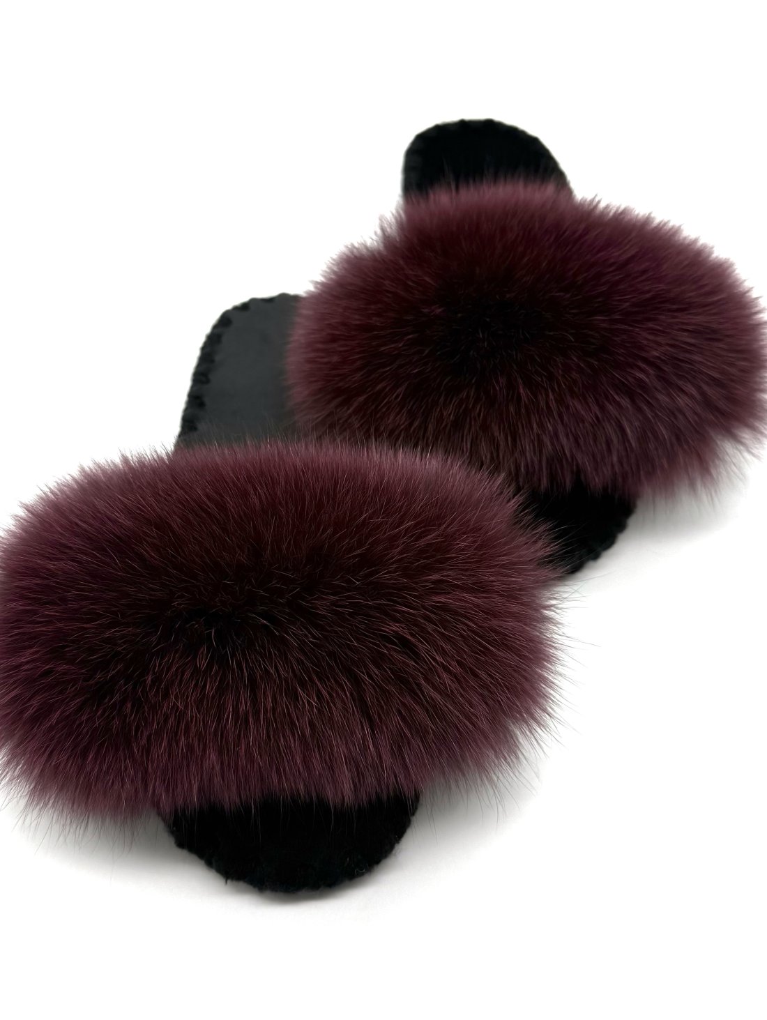 Жіночі домашні капці Family Story Пухнастики з натуральним хутром песця Бордові - Купити