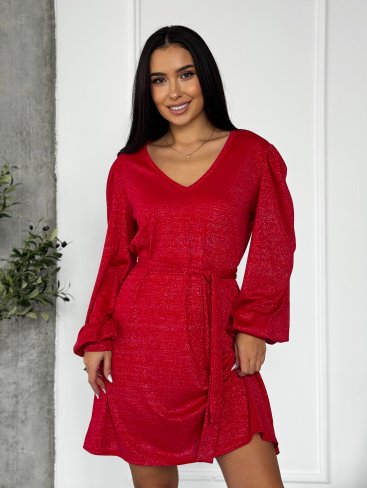 Сукня з люрексом під пояс INNOE 270588-2 Червоний - Купити