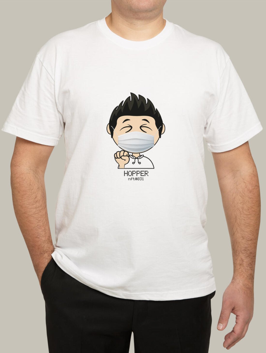 Чоловіча футболка, біла з принтом аватара Hopper 031 - Футболки з принтами - Hopper