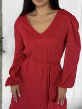 Яскрава трикотажна сукня з люрексом під пояс INNOE 270588-2 Червоний - Купити