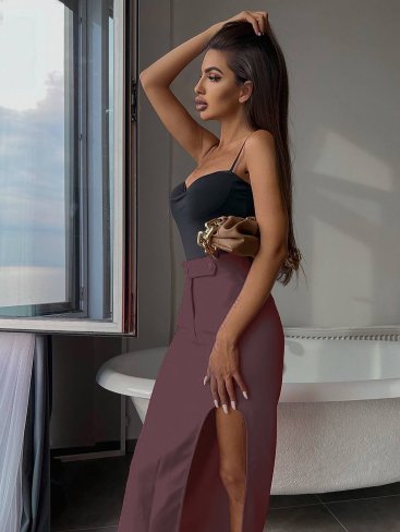 Трендова спідниця з глибоким розрізом 220127-2 - Купити