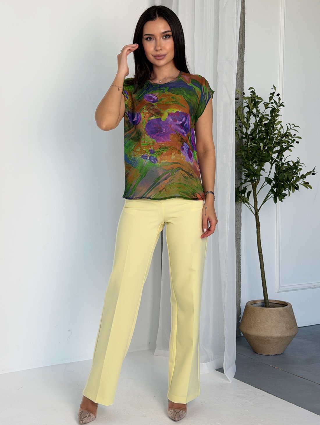 Елегантна шифонова блуза casual INNOE 55008-25 Зелений